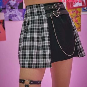 Cyber luver contrast plaid chain skirt